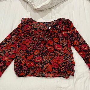 Zara Red and Black Floral Blouse